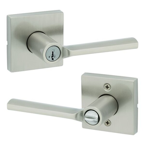 Lisbon Lever with Square Rose Entry Door Lock SmartKey with 6AL Latch, RCS Strike Satin Nickel Finish